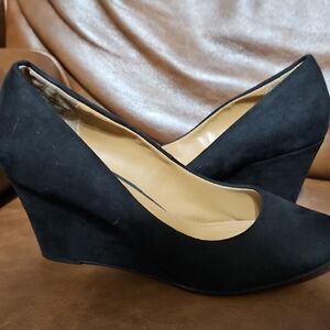 Attention Black Suede Wedge Shoes